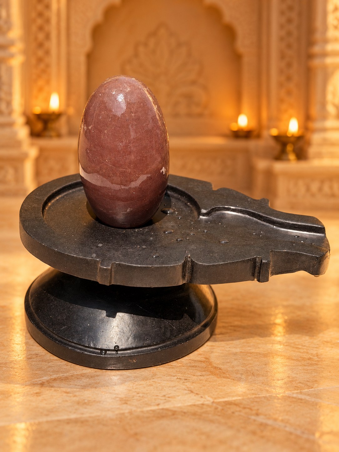 5-inch Narmadeshwar Shivling — Warm mandir background edit