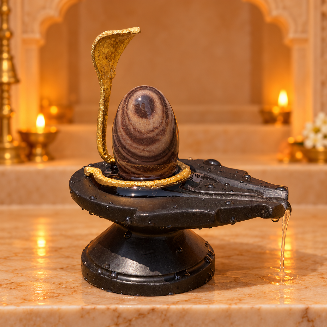 Janeudhari Shivling — Warm mandir background edit