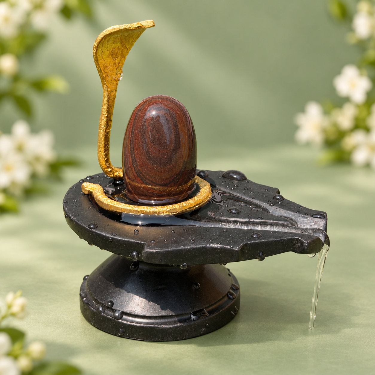 Janeudhari Shivling, 2″ height · 4″ Jaladhari · brass Naag