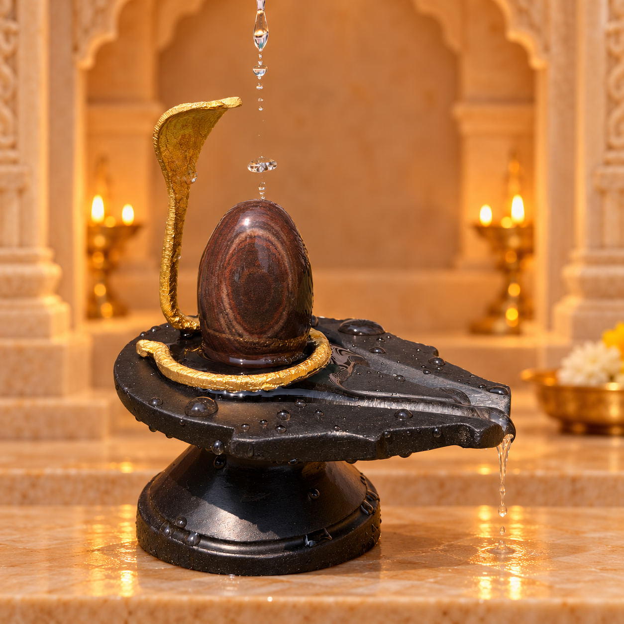 Janeudhari Shivling — Warm mandir background edit