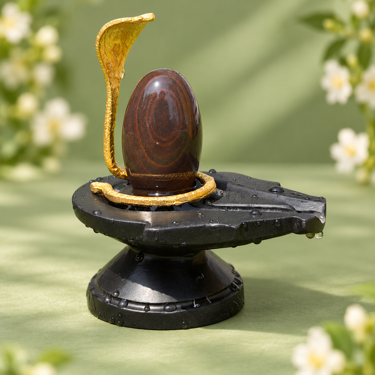 Janeudhari Shivling, 2″ height · 4″ Jaladhari · brass Naag
