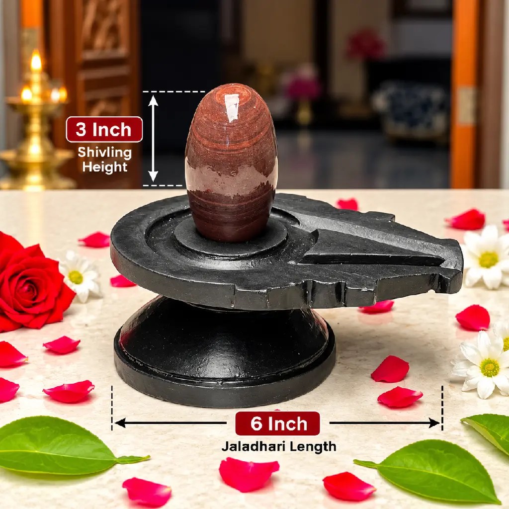 3 Inch Natural Brown Narmadeshwar Shivling with 6 Inch Black Damru Jaladhari — Product photo 2