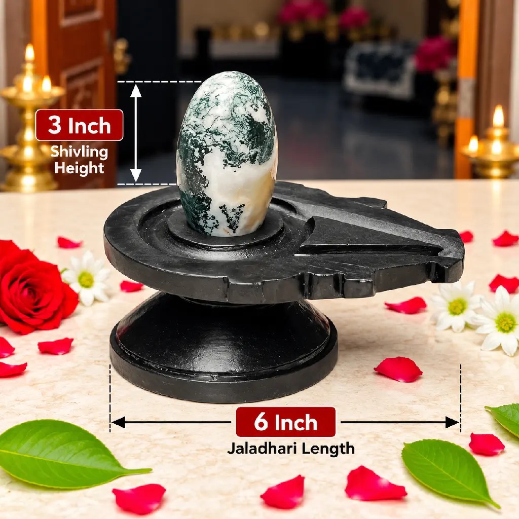 3 Inch Natural Unique Narmadeshwar Shivling with 6 Inch Black Damru Jaladhari — Product photo 2