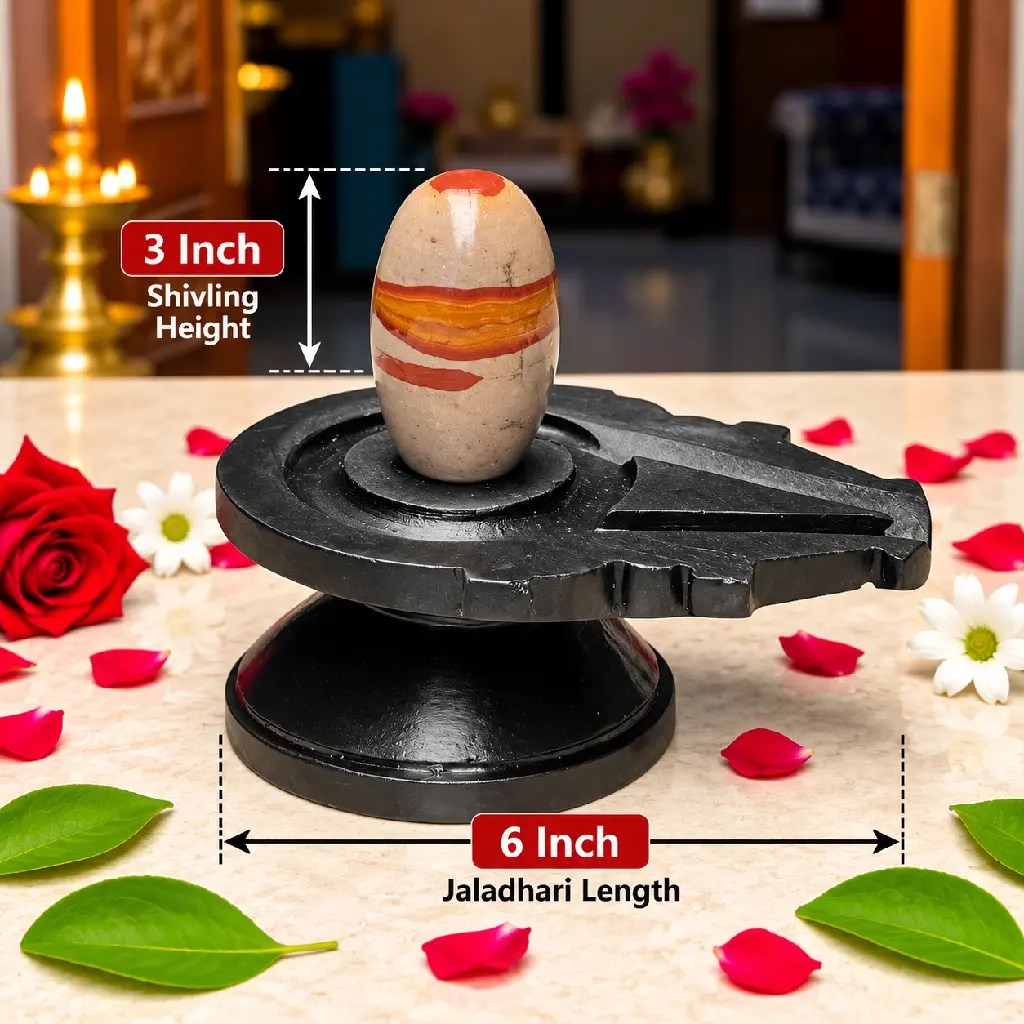 3 Inch Natural Multicolor Narmadeshwar Shivling with 6 Inch Black Damru Jaladhari — Product photo 2