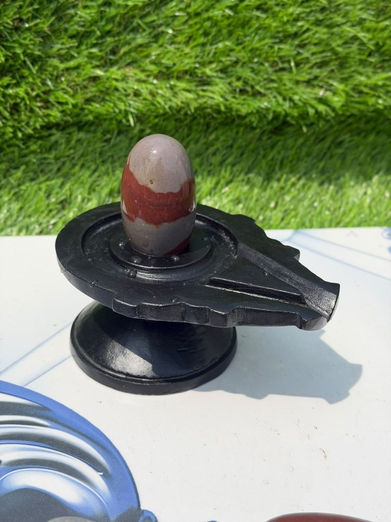 3 Inch Natural Narmadeshwar Shivling with 6 Inch Black Damru Jaladhari, 3″ height · 6″ Damru Jaladhari