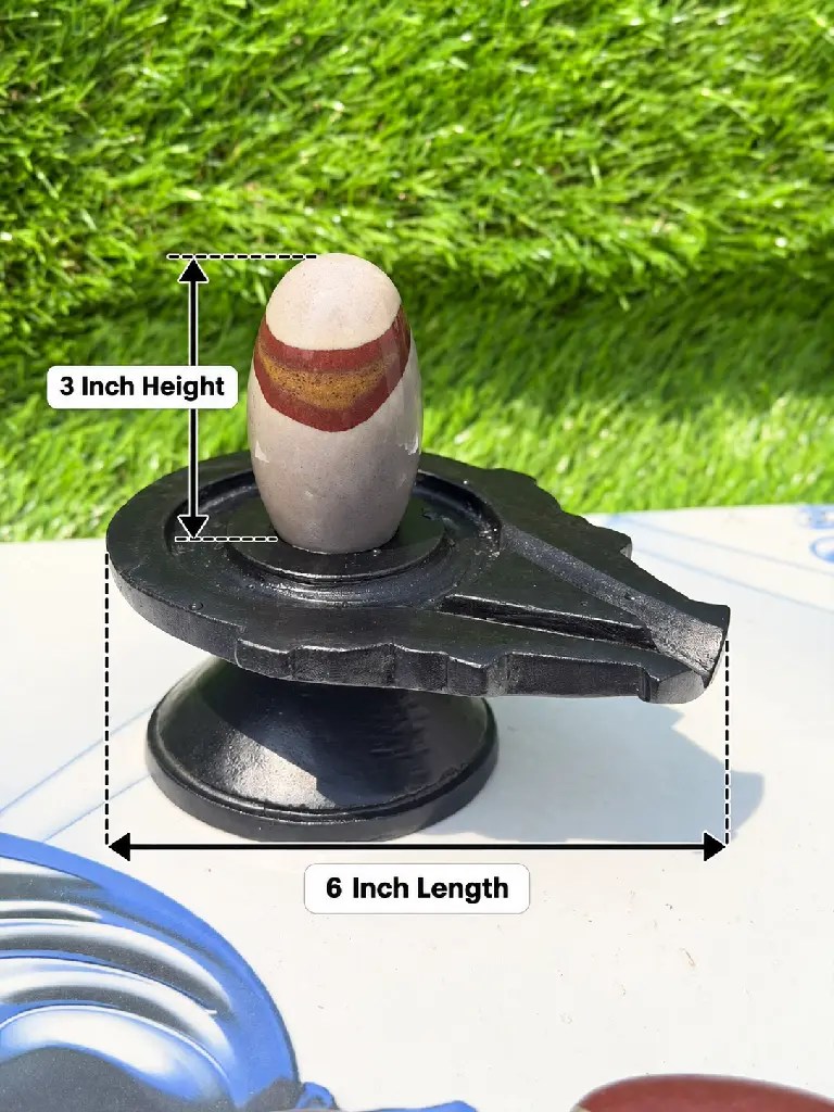 3 Inch Narmadeshwar Shivling with 6 Inch Black Damru Jaladhari – Red & Golden Band Pattern — Product photo 2