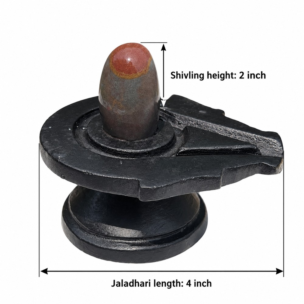 2-inch Narmadeshwar Shivling · Red Crown — 2-inch height and 4-inch Jaladhari length