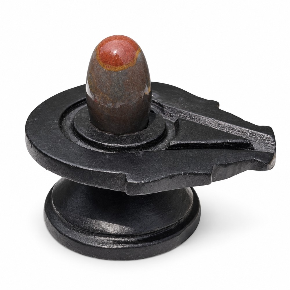 2-inch Narmadeshwar Shivling · Red Crown — White background edit