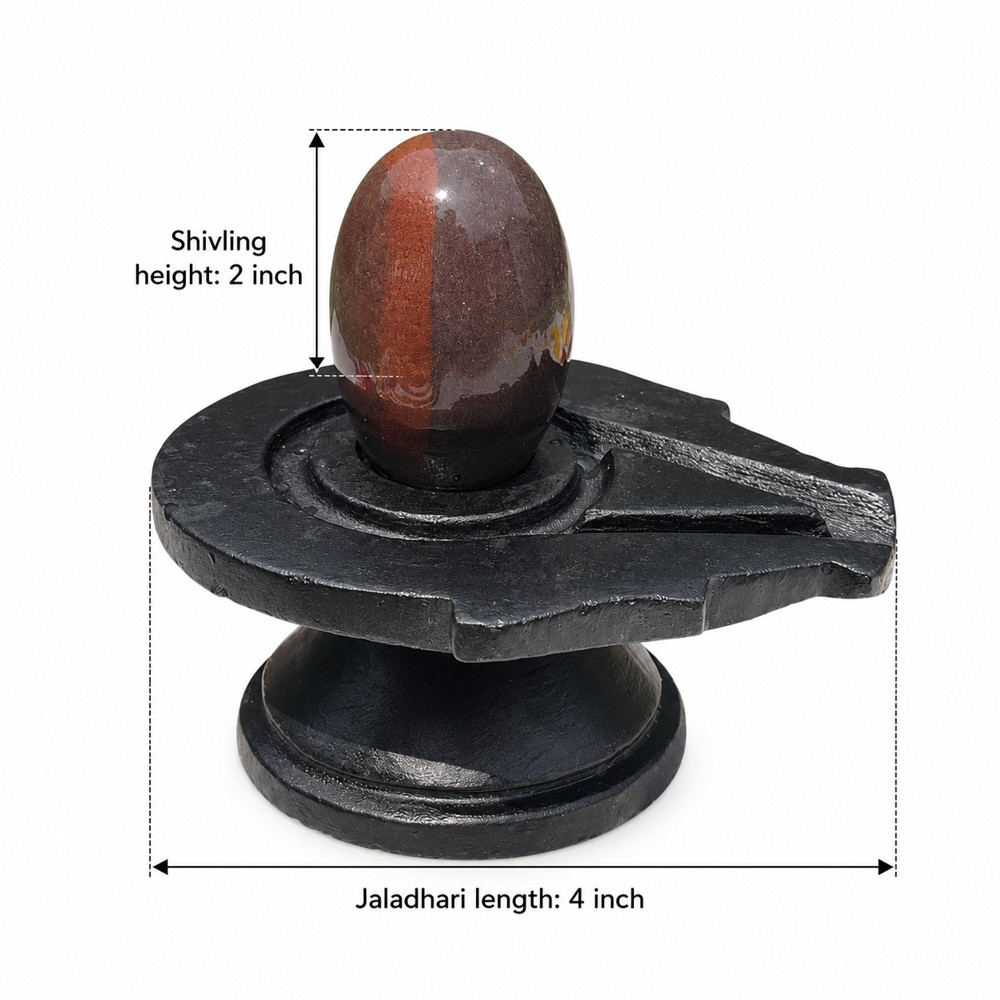 2-inch Narmadeshwar Shivling · Vertical Rust Stripe — 2-inch height and 4-inch Jaladhari length