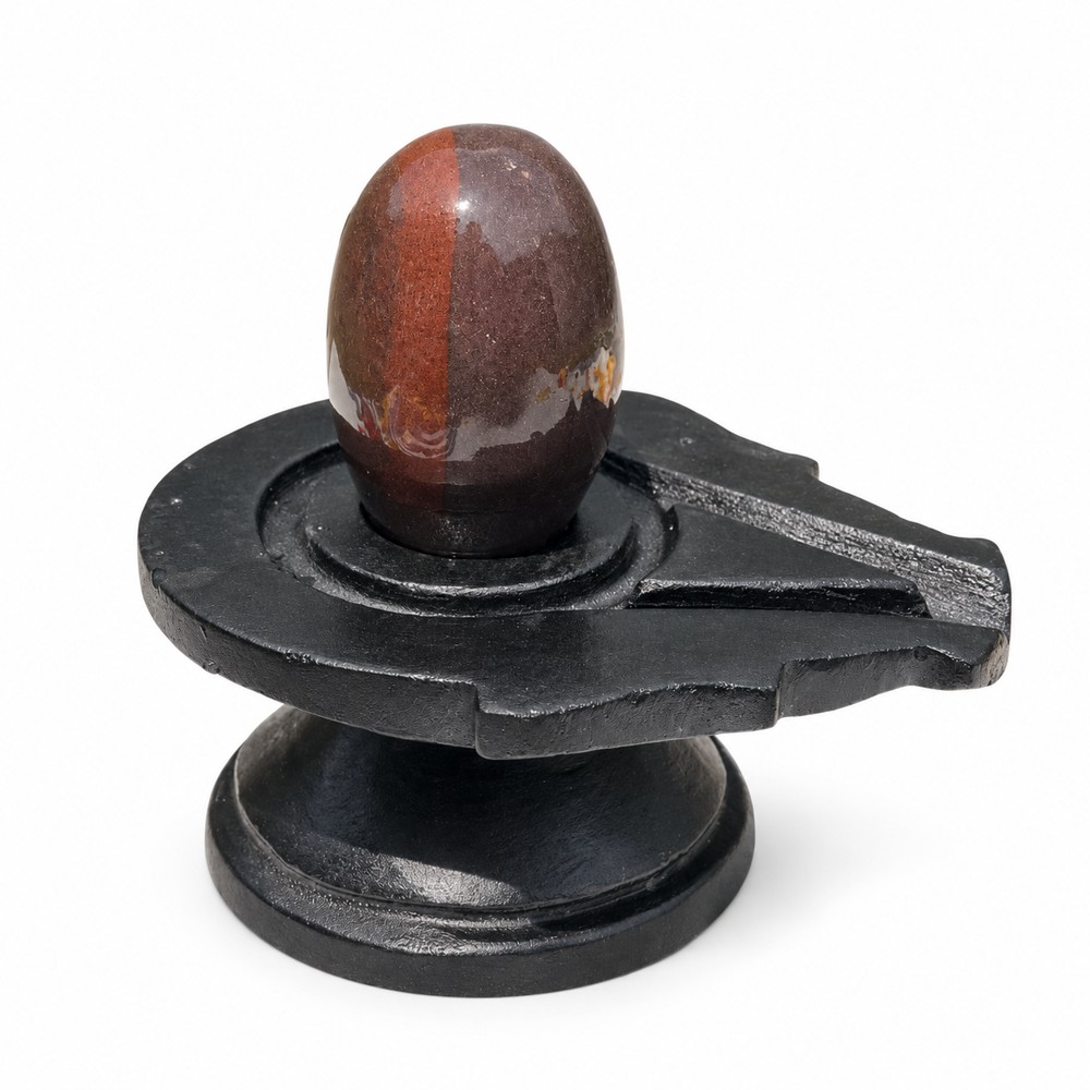 2-inch Narmadeshwar Shivling · Vertical Rust Stripe — White background edit