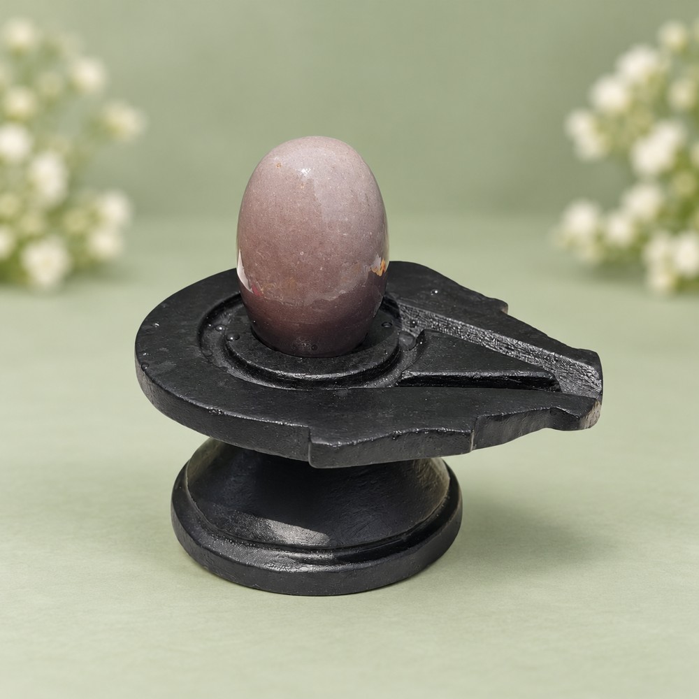 2-inch Narmadeshwar Shivling · Soft Rose Grey, 2″ height · 4″ Jaladhari