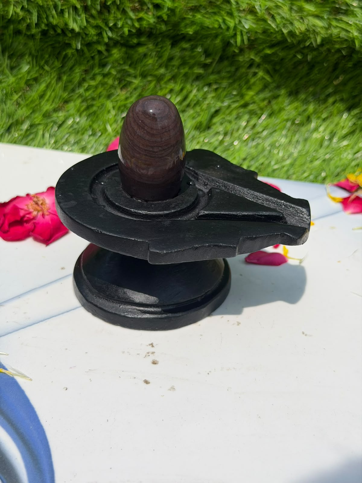 2-inch Narmadeshwar Shivling · Layered Crown Rings — Original product photo