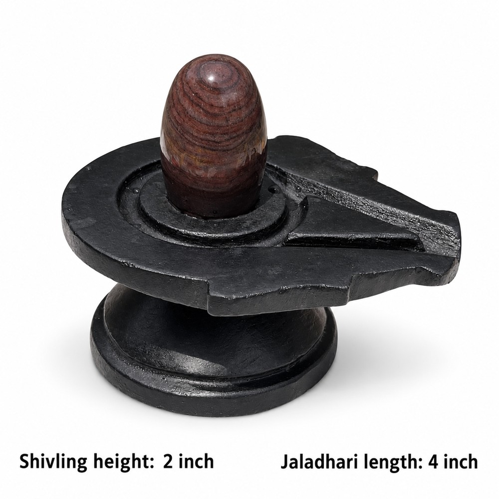 2-inch Narmadeshwar Shivling · Layered Crown Rings — 2-inch height and 4-inch Jaladhari length